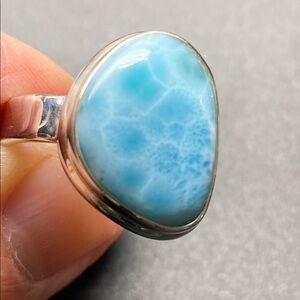 Larimar Ring Size 10 in Solid Sterling Silver 925